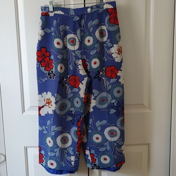 Silk Collection by Harve Bernard vintage  floral silk cropped beachy pants Sz 12 - Picture 1 of 5